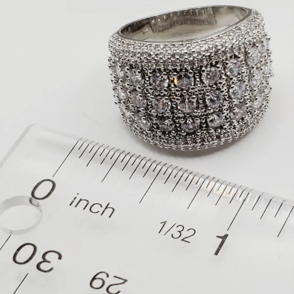 Wide Band Diamond Silver Tone Ring